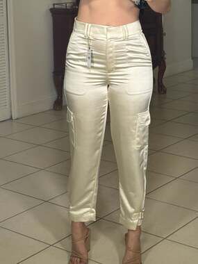 Express Satin Cargo Pants Cream Ivory Size 6R NwT